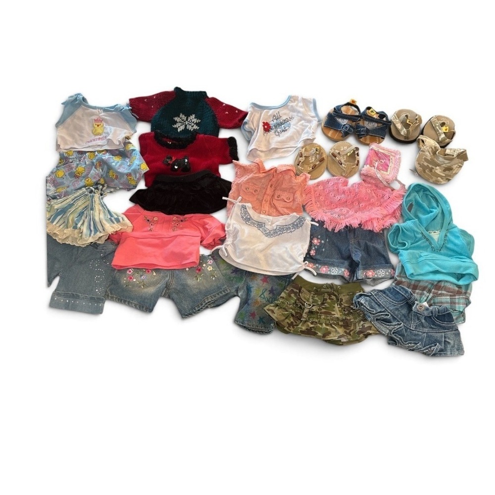 Build A Bear Workshop Clothing Accessory Lot Denim Camo Sweaters Shoes 27pc